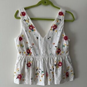 JCrew Top sz 4- Floral Embroidered White Sleeveless Top